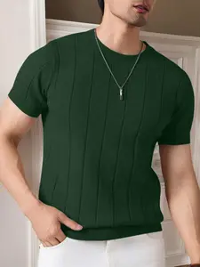 Men's Solid Color Ribbed Crew Neck Sweater Pullover, Regular Fit Casual Short Sleeve Knit Top for Summer, Fashion Men's Knitwear for Daily Wear