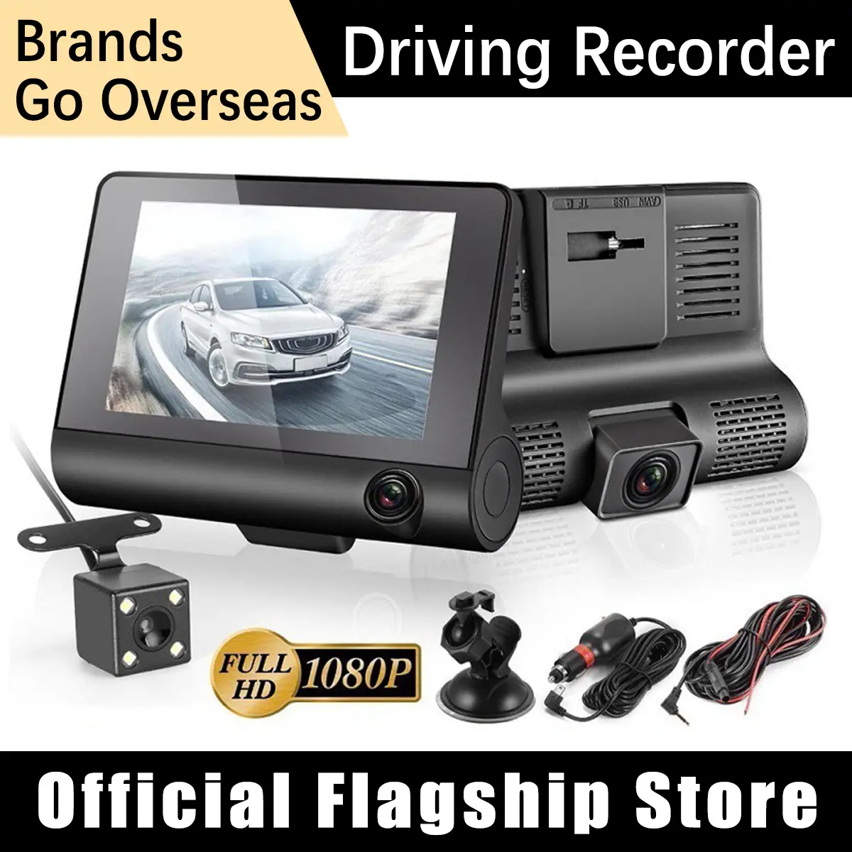 3 Cameras Lens 4.0In Car DVR 24H Dash Cam HD 1080P Dash Camera Dual Lens Video Recorder 1080P Black Box Cycle Dashcam Mirror