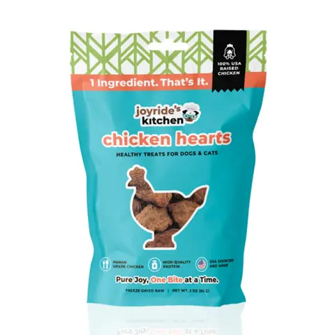 Joyride's Kitchen Premium Pure Freeze-Dried Raw Form Chicken Hearts Dog Treats - Single Ingredient, No Fillers, High Protein Healthy Snack, Supports Heart Health, Muscle Function