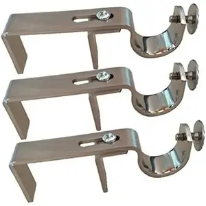 Bracket - No Drill Curtain Rod Bracket Attachment over Blinds (Satin Nickel, Set of 3) white curtains