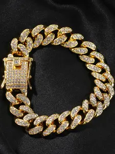 Men's Hip-Hop Alloy Bracelet, Diamond Studded Cuban Chain Jewelry, Fashionable Party Style Accessory, All-Season Wear, Bold Bracelet, Cuban Bracelets