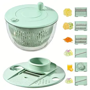Salad Spinner Large, 3 IN 1 Vegetable and Fruit Washing Bowl with Strainer, Lettuce Spinner with 5 Blades Slicer, Egg Yolk Strainer, Salad Bowl for Efficient Salad Preparation, 5.3 Qt Kitchen Gadgets Set Summervibes
