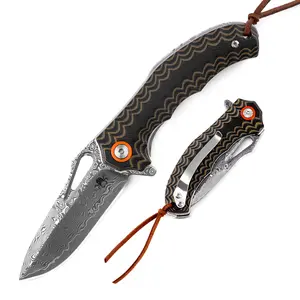 KLAKEN J345 Tideborn Damascus Steel Blade With G10 Handle Folding Pocket EDC Knife