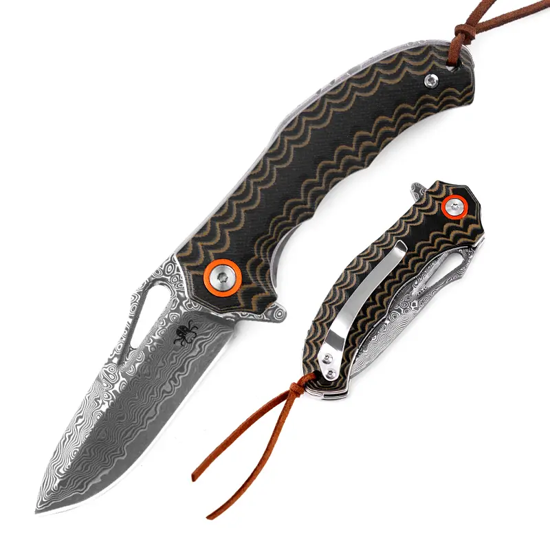 KLAKEN J345 Tideborn Damascus Steel Blade With G10 Handle Folding Pocket EDC Knife