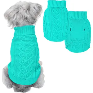 Dog Sweaters for Small Dogs Dog Clothes for Winter Solid Knitted Puppy Clothes Warm Chihuahua Sweater Turtleneck Pullover Pet Cat Sweater Mini Dachshund Knitwear(Lake Green, Small)