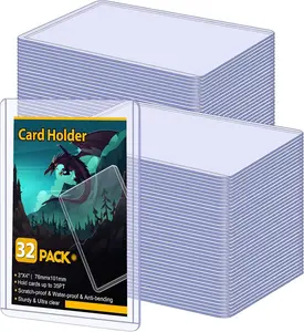 32 Count Card Sleeves Hard Plastic, Sooez 35PT Card Holder, 3" x 4" Baseball Card Protector, Rigid Card Case for Collectible Game Cards, Standard Size Trading Sports Football Cards