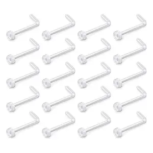 18G Clear Nose Ring Retainer 20Counts/Set Bioflex L Shape Nose Rings Studs Piercing Jewelry Flat Top