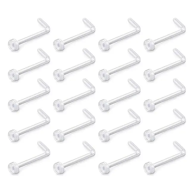 18G Clear Nose Ring Retainer 20Counts/Set Bioflex L Shape Nose Rings Studs Piercing Jewelry Flat Top