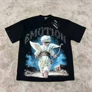 MIXED EMOTION Y2K Streetwear Loose Fit Tees | Unisex Short Sleeve Cotton T-Shirts, Black & White Glitter Print Couple Casual Tops