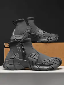 Men's Fashionable Solid Color Zipper Boots, Casual Comfortable Breathable Mid-calf  Shoes  for Daily Wear, Perfect  Footwear for Students and Outdoor Sports