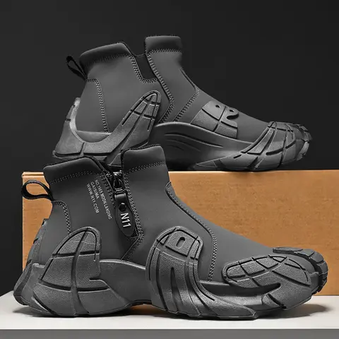Men's Fashionable Solid Color Zipper Trudge Boots, Casual Comfortable Breathable Mid-calf Walking Shoes for Daily Wear, Perfect Footwear for Students and Outdoor Sports
