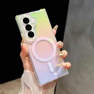 Aurora Gradient for Magsafe Acrylic Case for Samsung Galaxy Z Fold 7 6 5 Flip 3 4 Magnetic Laser Colorful Rainbow Clear Cover