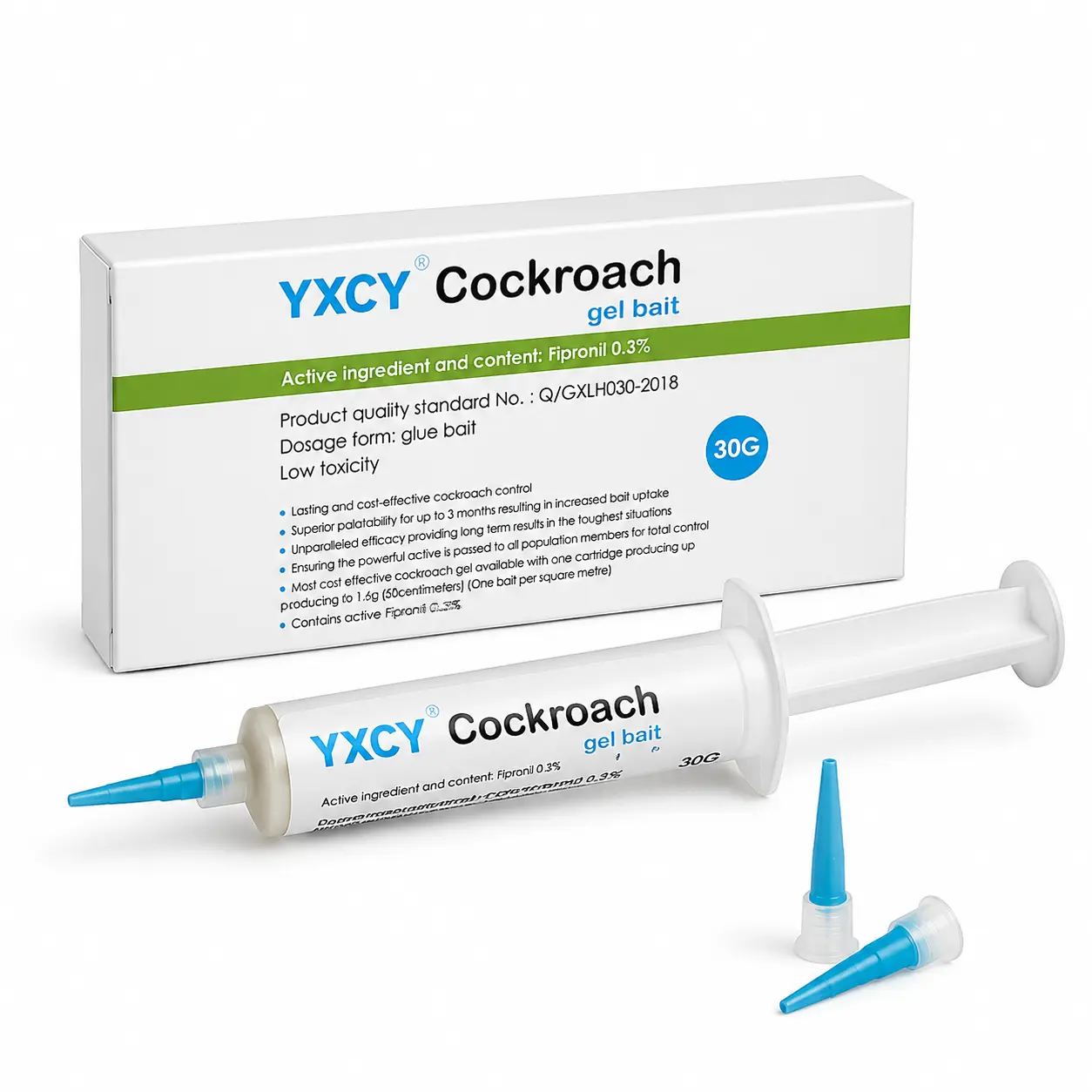 YXCY Cockroach Gel Bait, 4 Tubes x 30-Grams, 1 Plunger and 2 Tips, German Roach Insect Pest Control, Indoor and Outdoor Use, Roach Killer Gel for American, German and Other Major Cockroach Species