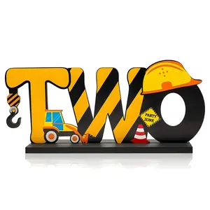 Second Birthday Construction Theme Centerpiece Decorations, Includes Letter Logo & Wooden Desktop Ornament, Party Supplies & Photo Props