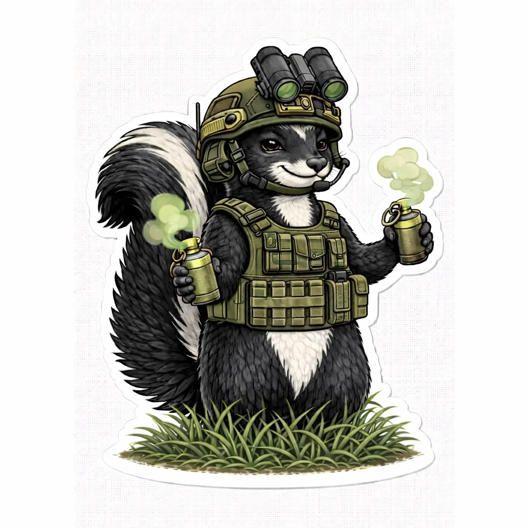 Tactical Skunk Sticker, Night Vision Woodland Operator Vinyl Decal, Waterproof Military Wildlife Laptop Sticker