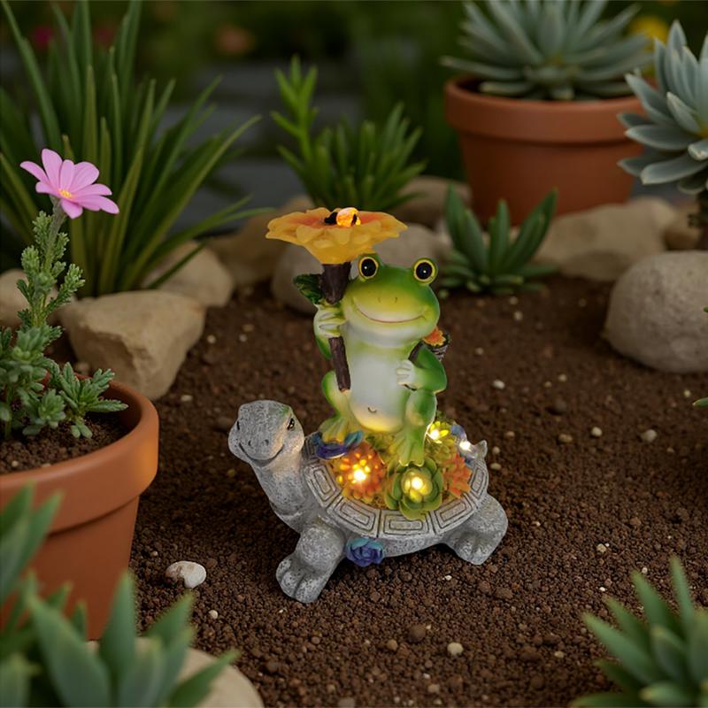 Solar Garden Statue Fairy Animal Figurine Light for Outside Outdoor Decorations Resin Turtle Statues Pathway Light for Patio Yard Lawn with Sunflower and Succulent Details