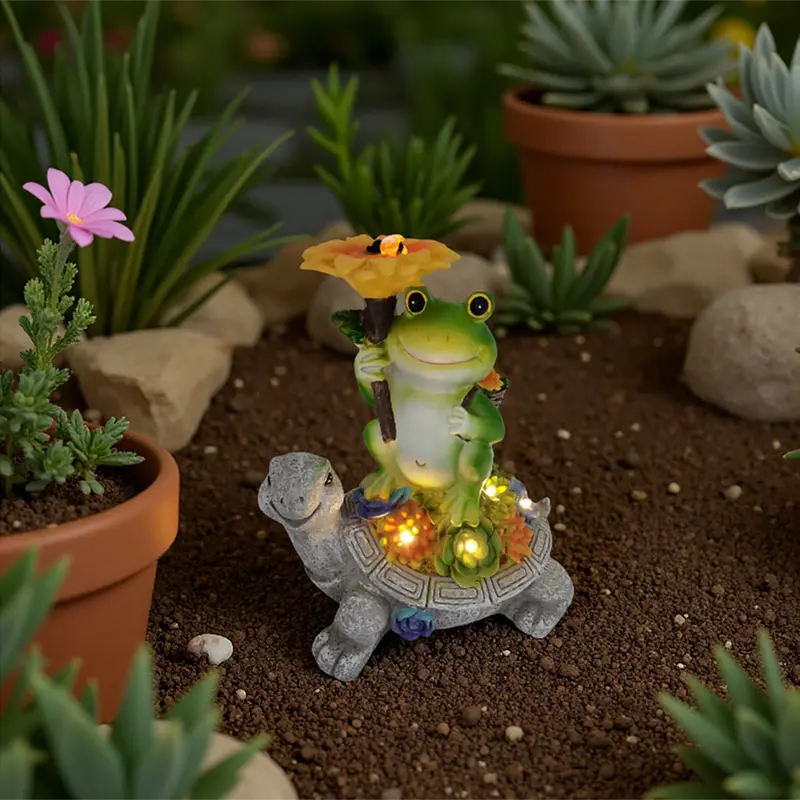 Solar Garden Statue Fairy Animal Figurine Light for Outside Outdoor Decorations Resin Turtle Statues Pathway Light for Patio Yard Lawn with Sunflower and Succulent Details