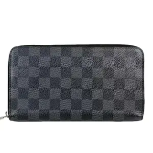 Pre-owned Louis Vuitton Leather Small Leather Goods Damier Ebene Gavy Zippy Wallet Classic Checkered Design with Zip Closure