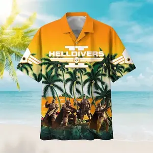 Helldivers Hawaiian Shirt, Helldivers Video Game Design Summer Button Down Shirt, Tropical Aloha Shirt, Gift for Him or Her
