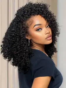 Half Wig Brazilian Remy Hair No Leave Out Curly Human Hair Wigs Upgrade Glueless Clip 3 In 1 Half Wigs For Women Kinky Curly Wig