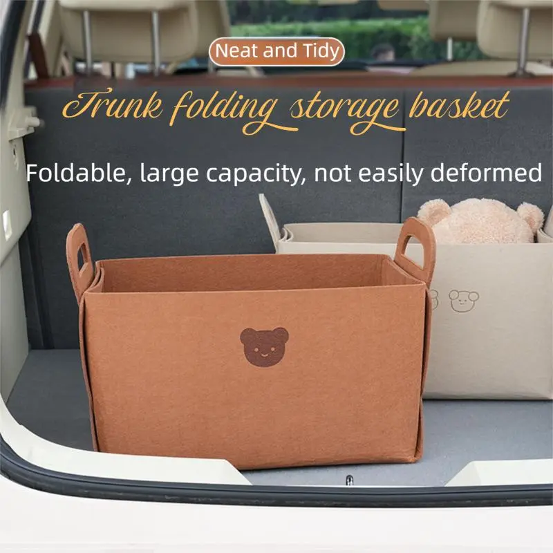 Blue Rain Car Trunk Organizer, Cute Cartoon Felt Storage Box with Portable Handle, Foldable Large Capacity Organizer for Family Travel, Shopping & Daily Use