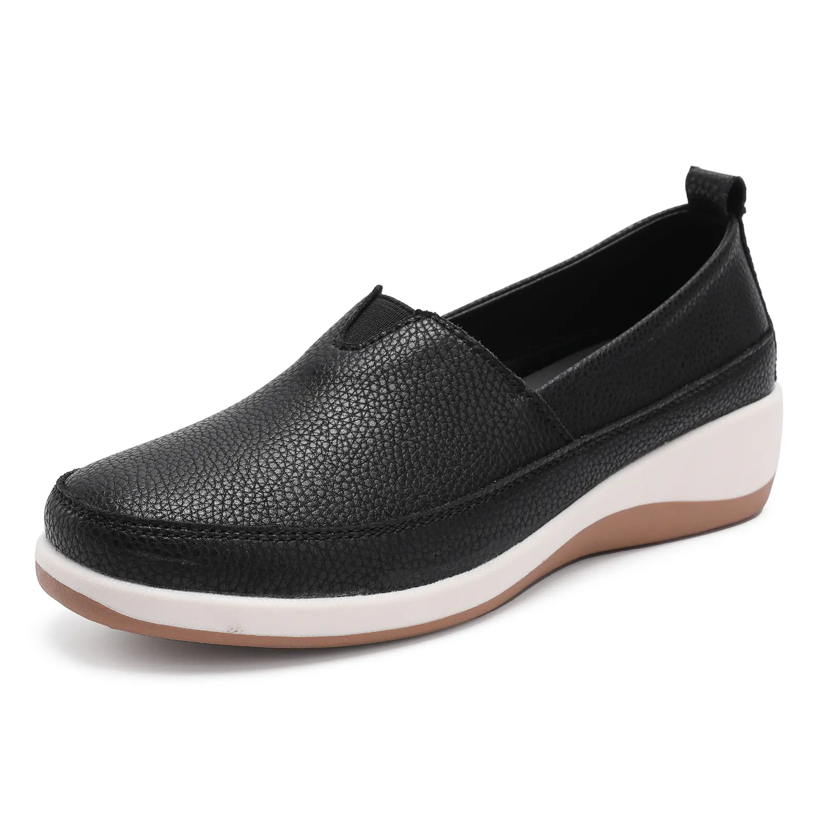 hikwuz Women's Slip-Resistant Wedge Platform Slip-Ons - Vegan Leather, Lightweight Arch Support Loafers for Nursing Work All-Day Standing (Beige), Slip Resistant Slip-Ons