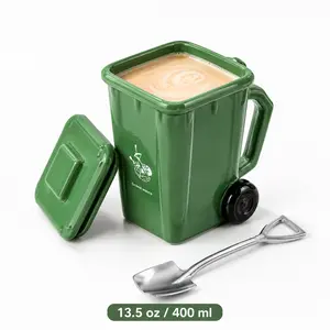 Creative Trash Can Cup with Spoon, Ceramic Water Mug, Birthday , Funny Cup for Best Friend, Unique Present Idea, Ceramic Mugs, Drinkware, Funny Accent Mug, Coffee Mugs bff gifts day design kitchenware step dad mug Lid