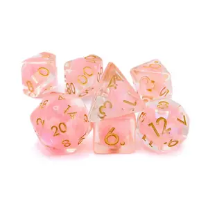 Flamingo Storm Resin DnD Dice Set - 7-Piece RPG Dice with Pink, Clear Resin and Gold Numbers for Epic Tabletop Gaming