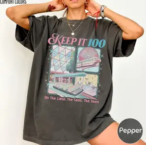 Epcot Inspired Keep It 100 Comfort Colors Shirt, The Land The Seas The Skies Tee, Family Vacation Gift