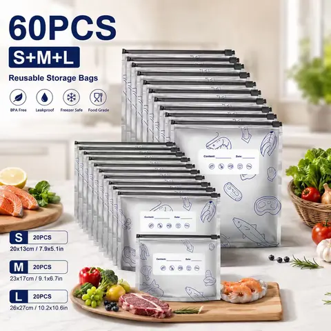 30PCS Reusable Aluminum Food Preservation Bags Set (3 Sizes) - Airtight Container Set, Utensils-Friendly, Fogproof, Leak-Proof, Waterproof Kitchen Bags for Food Prep, Storage Organization, Fridge Packing