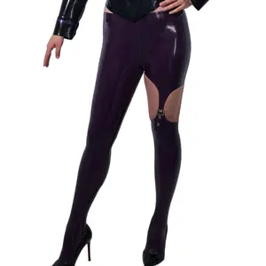Color-blocked Latex Low-Waisted Trousers - High-Stretch Comfort
