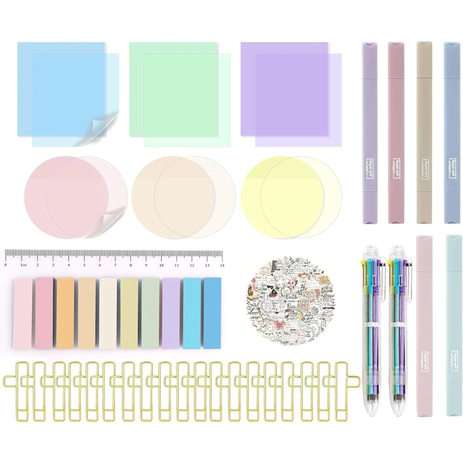 Christian Women's Journaling & Study Supplies Kit - Thanksgiving Gift with No Bleed Dual-Tip Pens, Highlighting Index Tabs, Highlighter, Ballpoint Pen, Transparent Sticky Notes, Cross Paper Clips, Christian Stickers for Moms, Religious Gifts, Sister