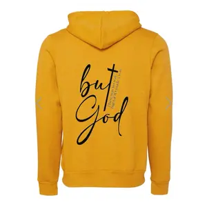 Mustard Yellow Unisex Hoodie - But God Vintage Yellow Hooded Fleece Long Sleeve - Menswear, Sweaters