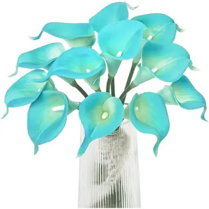 Artificial Calla Lily  12 count  Flower Bouquet Faux Calla Lilies for  Kitchen Wedding Party, Peacock Blue