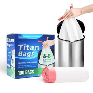 TP Plastic 6 Gallon Drawstring Trash Bags - 100 Count, White, Unscented, Small Garbage Bags for Bathroom, Office, Kitchen & More