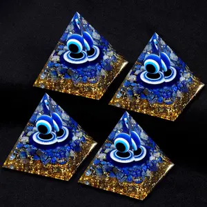Crystal Lapis Lazuli Amethyst Chip Evil Eye Dripping Glue Pyramid Home Decorative Artwork Crystal Quartz Chip