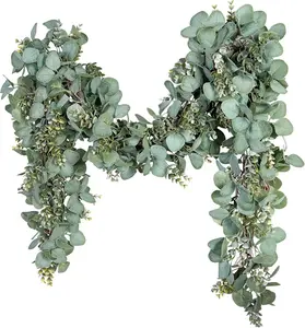 Ouddy Decor Eucalyptus Garland Decor 6.56 Ft Lush Silver Dollar Leaves Boxwood Artificial Faux Greenery Vines for Baby Shower Wedding Party Table Runner Room Home Mantle Decor
