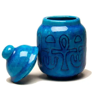 Egyptian Ceramic Ankh Jar with Lid - Made in Egypt