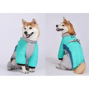 Warm Dog Winter Coat Waterproof Fullbody Pet Apparel Thickened Doggie Puffer Jacket for Small Medium Dogs in Teal & Gray
