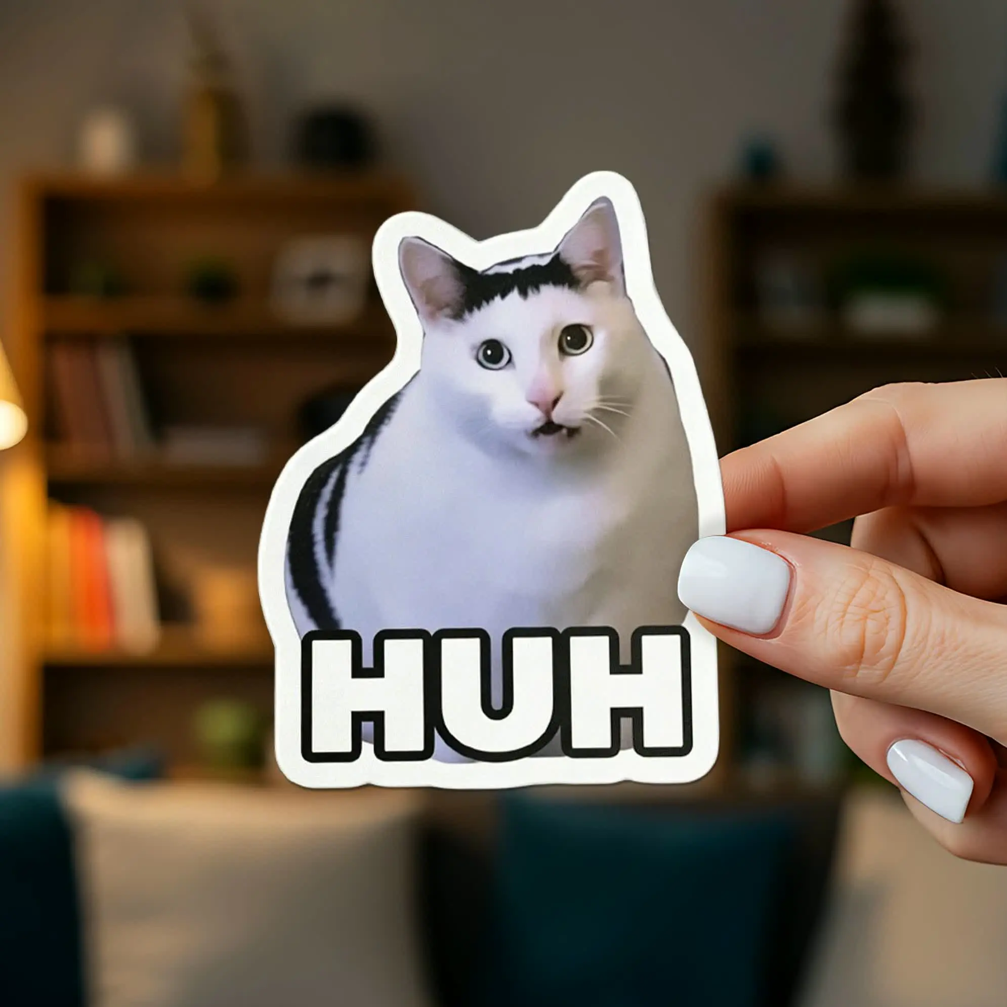 Huh Cat Meme Car Stickers,Vinyl Waterproof Scratch Covering Decal for Laptop,Water Bottle,Toolbox,Skateboard,Phone Case,Motorcycle