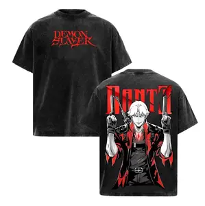 Vintage Graphic T-Shirt for Men, Dante Devil May Cry Acid Washed Design, Oversized Short Sleeve with a Loose Fit in Heavyweight 230gsm Cotton, Casual Streetwear for Gaming Fans
