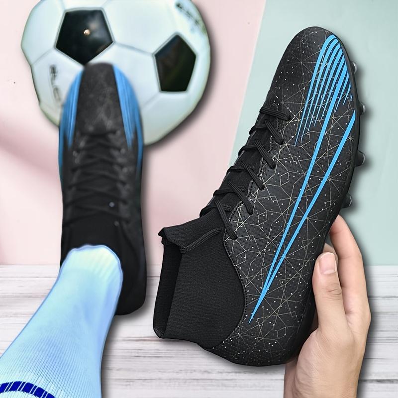 LISM Men's Soccer Cleats - Lace-Up Football Shoes with Cushioned PU Sole, Non-Slip Traction for Sports, Gym, Casual - Black/Blue Accent Sneakers (Unisex-like Design) - Easy-Clean Footwear, Indoor Soccer Shoes, Comfortable Fabric Insole, Sports Footwear, S