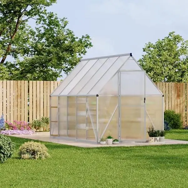 Silver 6x9 FT Polycarbonate Greenhouse with Aluminum Frame, Outdoor Walk-in Greenhouse with Ventilation for Garden