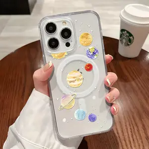 Fashion Solar System Pattern Magnetic Clear Compatible with MagSafe Shockproof Protective Phone Case for iPhone X 11 12 13 14 15 16 Pro Max Plus Trendy