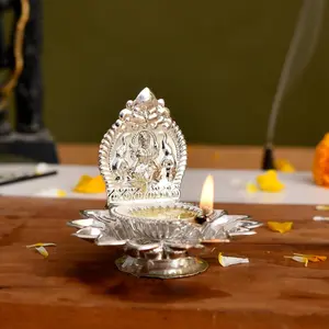 Divine Silver-Plated Lakshmi Diya | Sacred Pooja Lamp for Diwali, Weddings, Housewarming | Elevate Rituals with Timeless Grace (Pack Options)