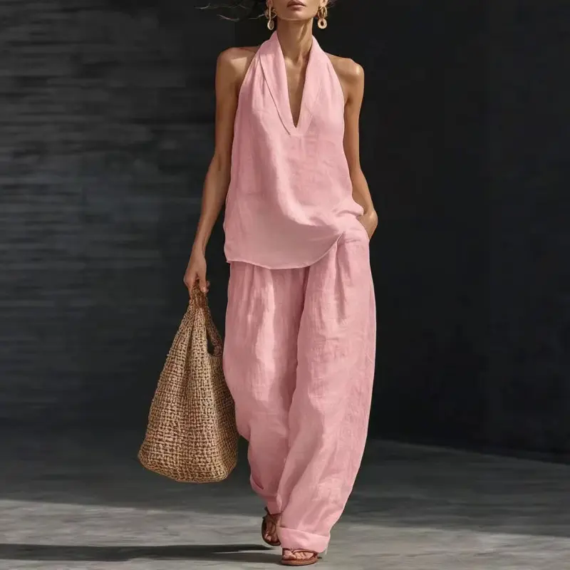 Halter neck V-neck sleeveless casual suit