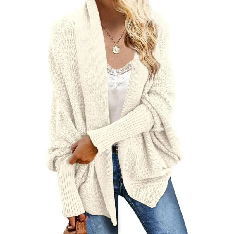 Women's Kimono Batwing Cable Knitted Slouchy Oversized Wrap Cardigan Sweater