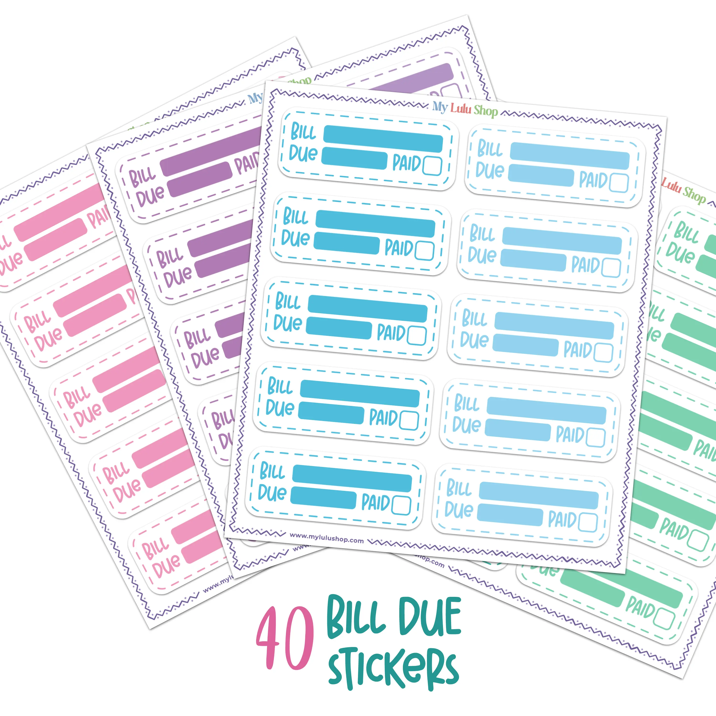 Bill Due Planner Stickers for Calendars & Journals - 40 Cute Stickers on Premium Matte Vinyl - Perfect for any Bills Payment Planning & Organization, Design 1