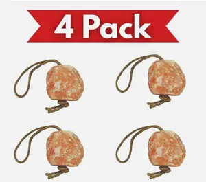 4 Pack - Himalayan Rock Salt Lick For Horses Cattle Goats Animals Pink Salt On A Rope