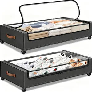 Under Bed Storage with Wheels 2Pack Storage Containers with Clear Window&Label Under Bed Drawers Rolling Under Bed Storage for Clothes,Shoes, Organizer Blankets (30.71 x 16.93 x 6.69 in, Dark Grey) XXL
